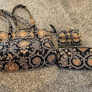 Stylish Black and Brown Patterned Vera Bradley Women's Bag Set